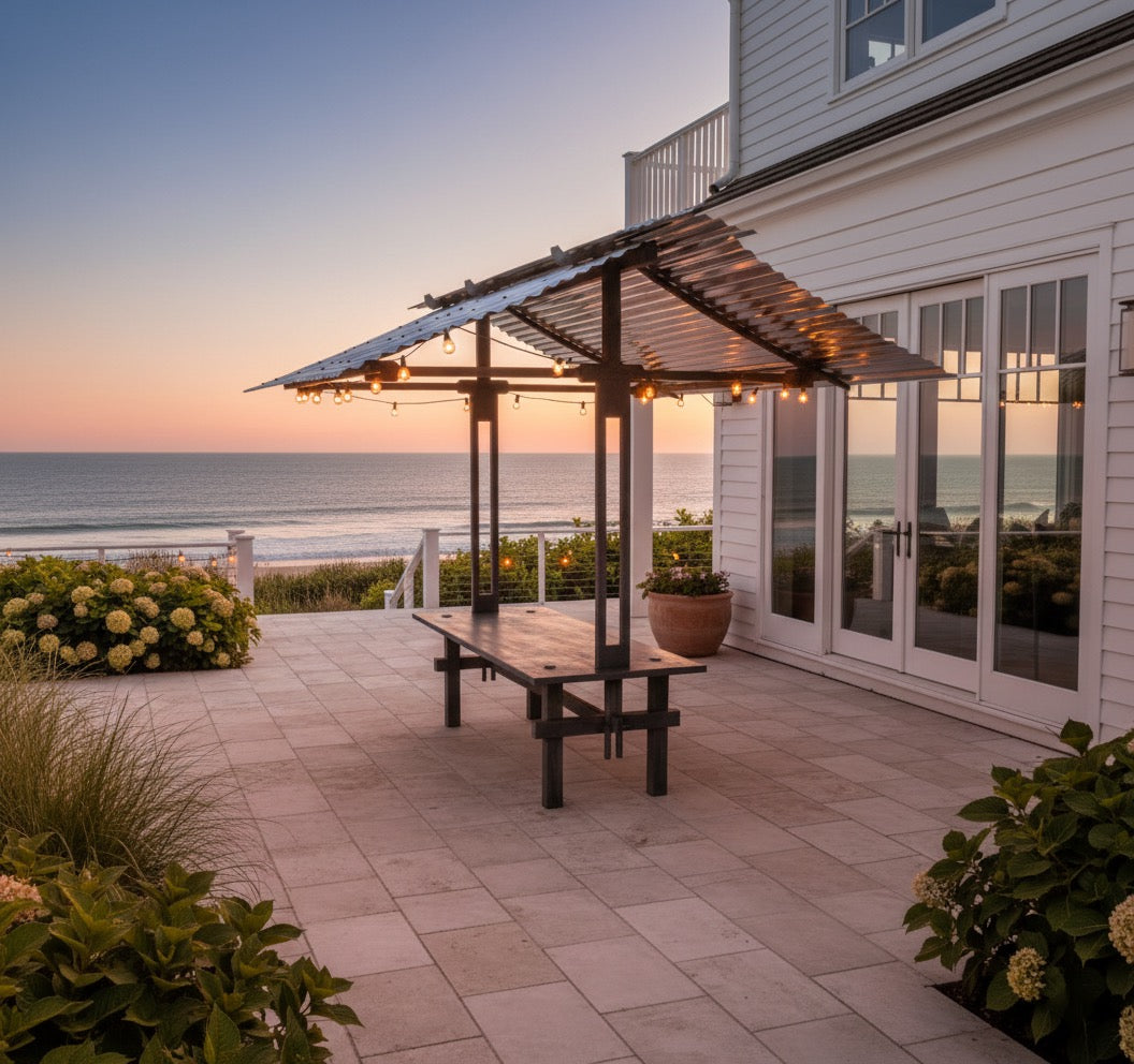 TFM Contemporary Patio Table with Galvanized Steel Canopy