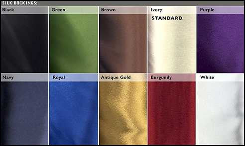 Satin baking color options for wand display case.