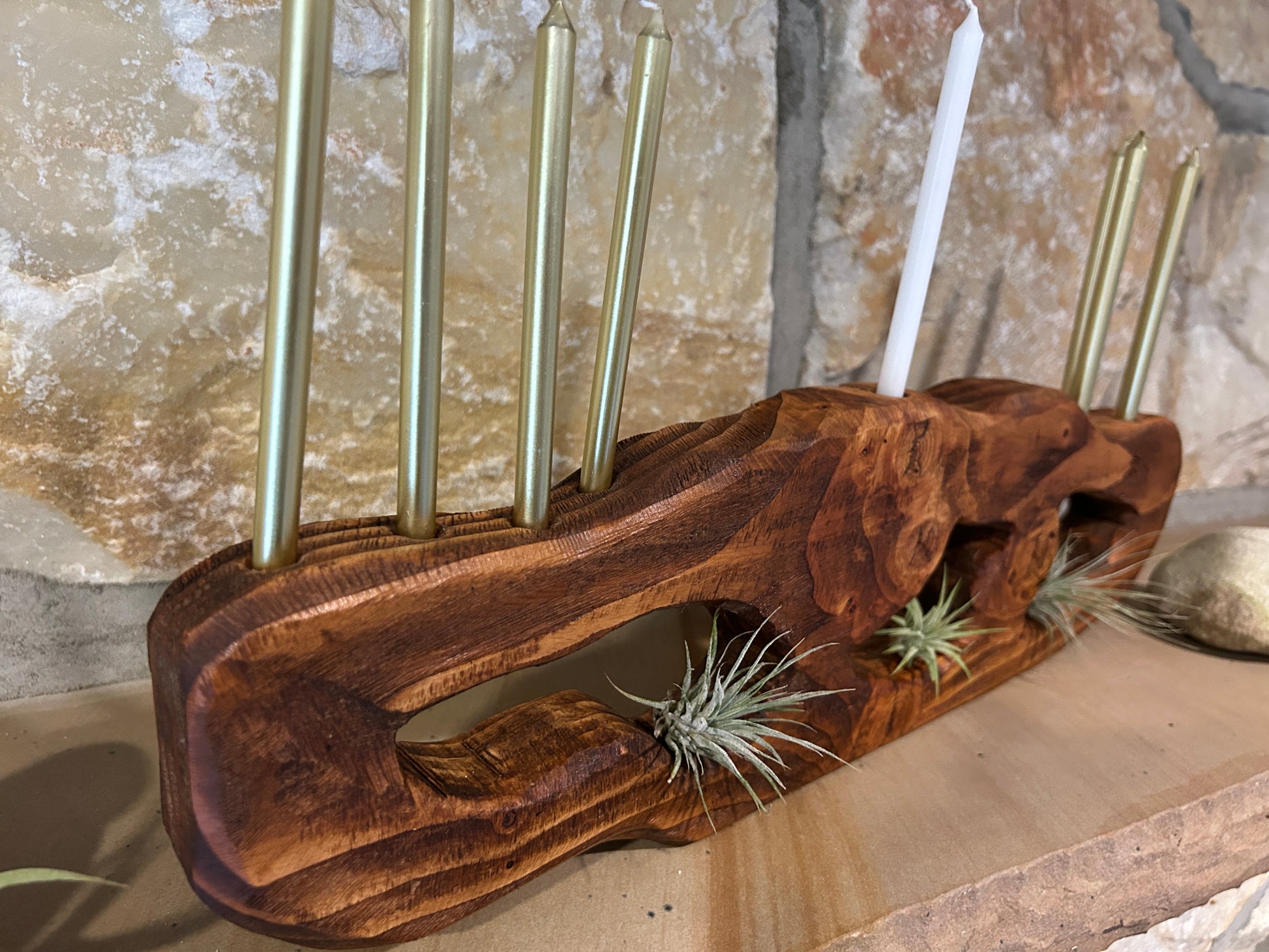 Wooden Menorah Sculpture
