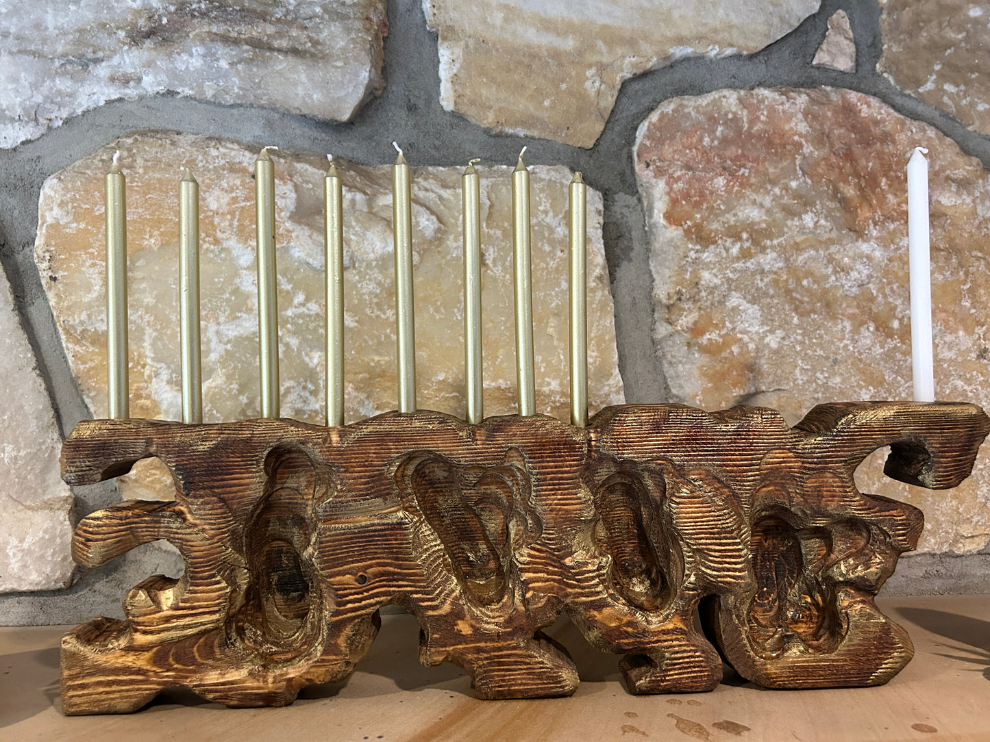 Living Sculpture Chanukah Menorah 3 - Solid Wood with Air Plants