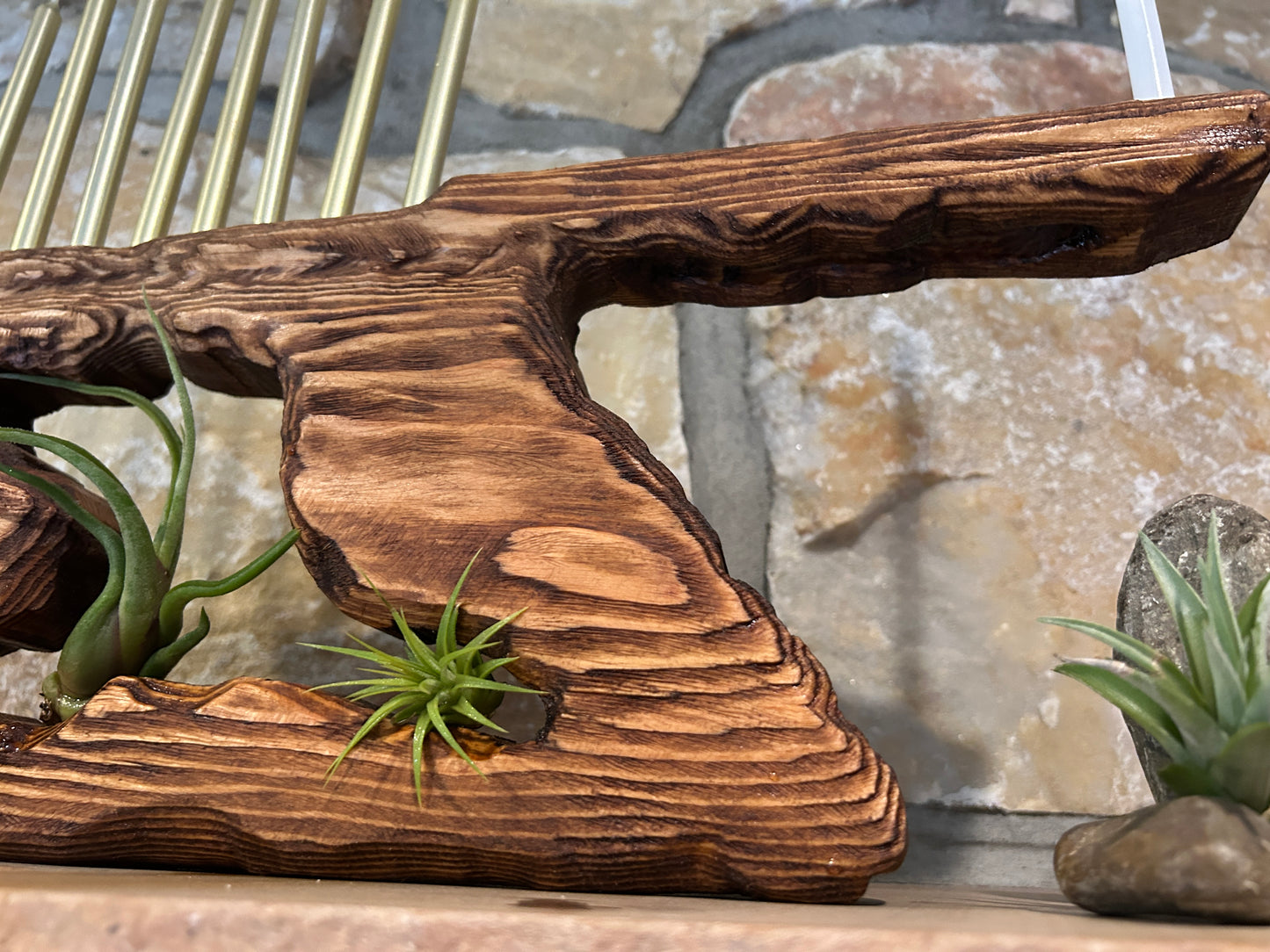 Living Sculpture Chanukah Menorah 4 - Solid Wood with Air Plants