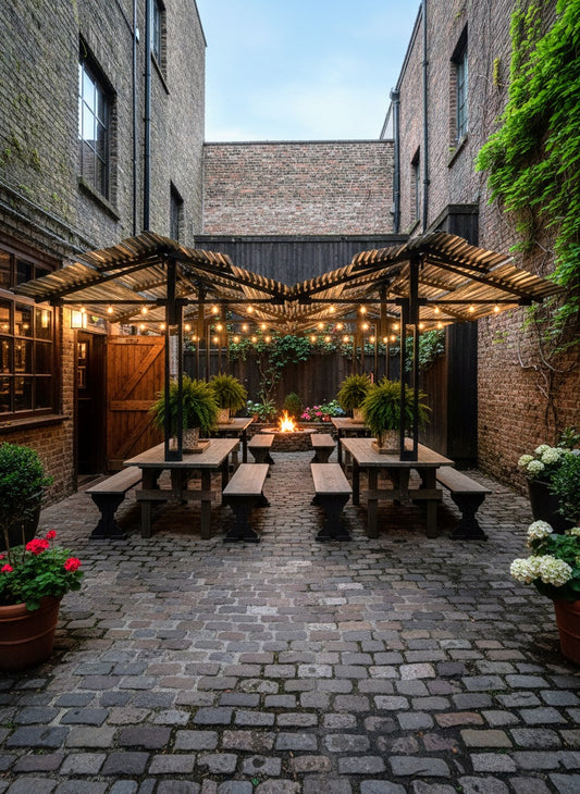 TFM Contemporary Patio Table with Galvanized Steel Canopy