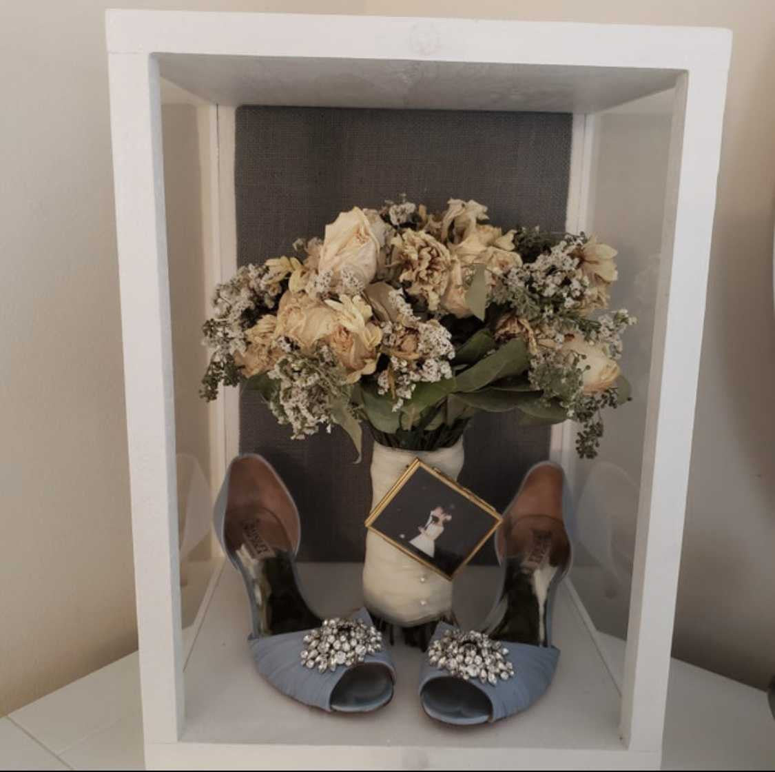 Wedding Bouquet  3-Sided Glass Display Case, 11" x 16" x 10" with Wooden Bouquet Dowel