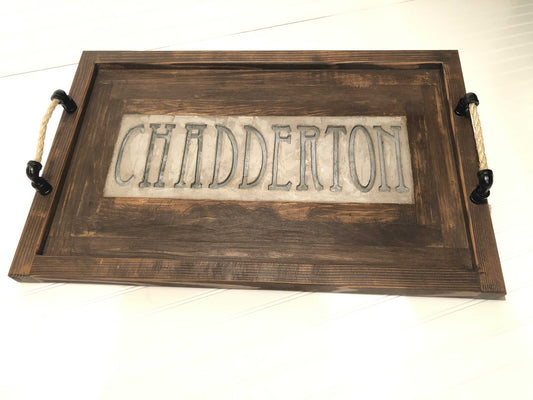 Solid Wood Serving Tray with Personalized  Concrete Inlay