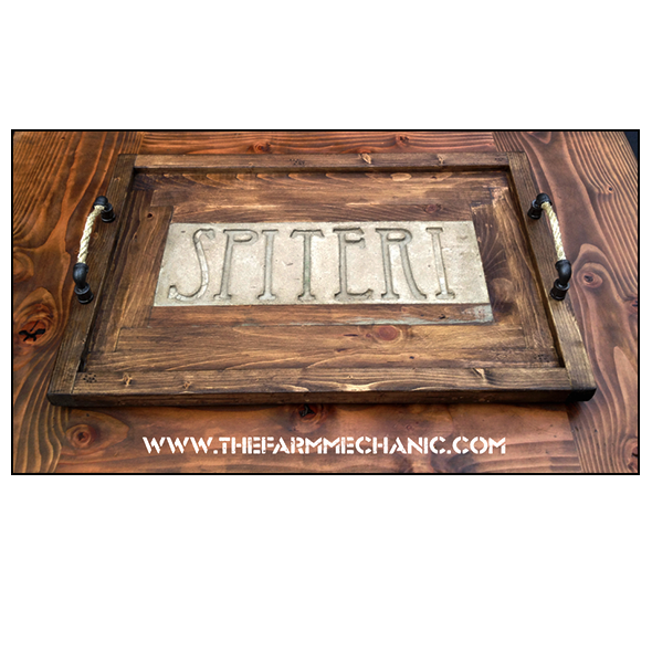 Solid Wood Serving Tray with Personalized  Concrete Inlay