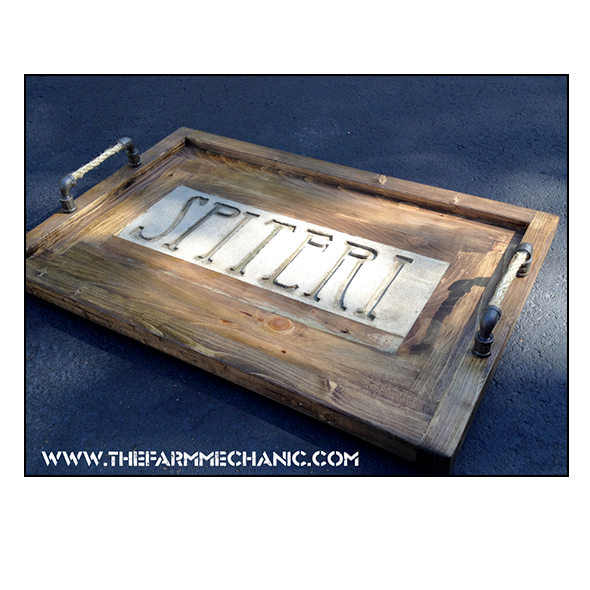 Solid Wood Serving Tray with Personalized  Concrete Inlay